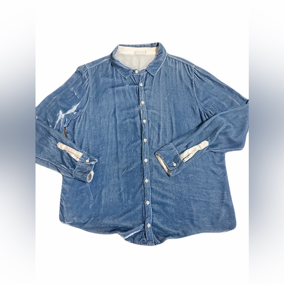 CP Shades Women light blue Velvet Button-Up Shirt XL  Silk Blend Long Sleeve USA - Picture 7 of 11